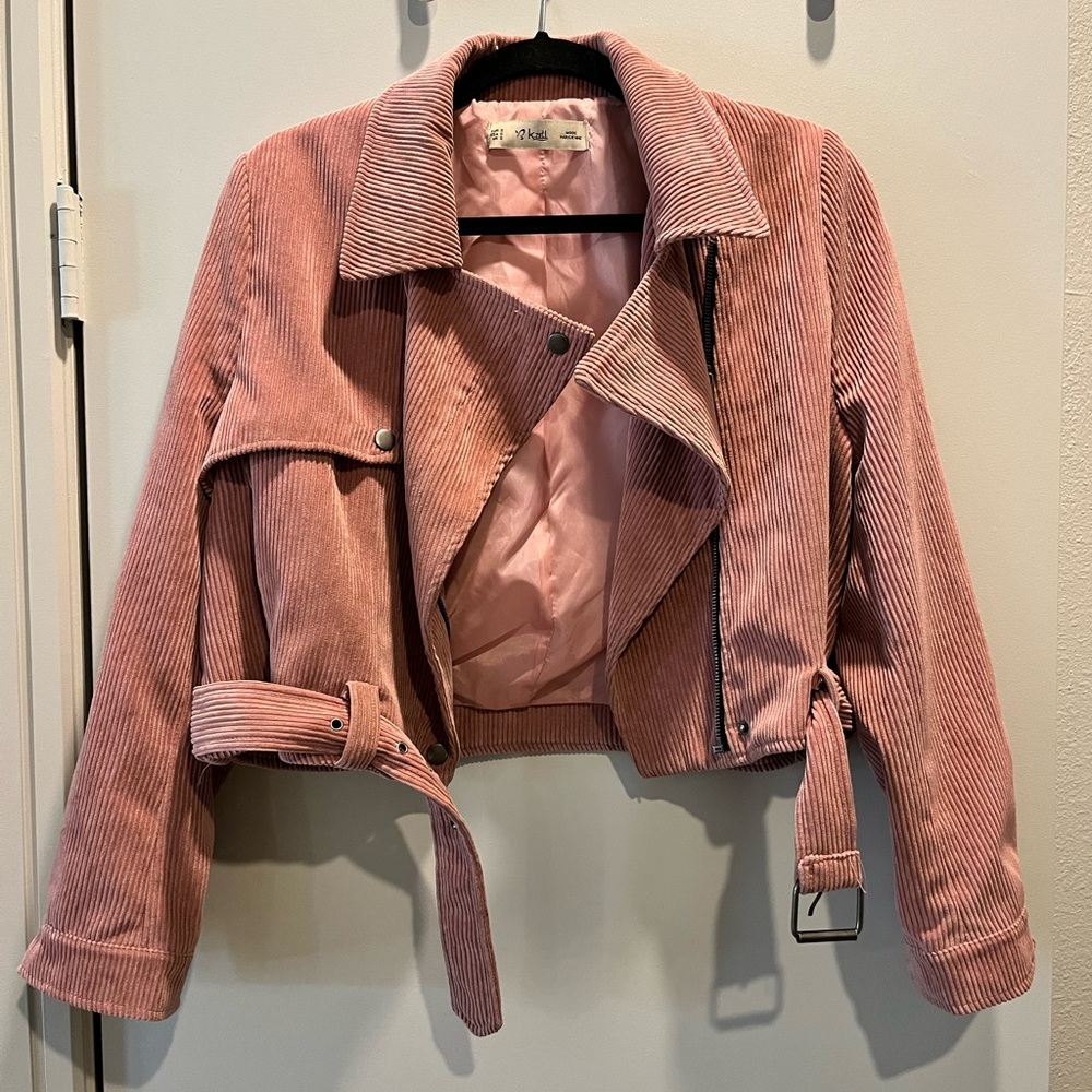 Pink Coorduroy Moto Jacket